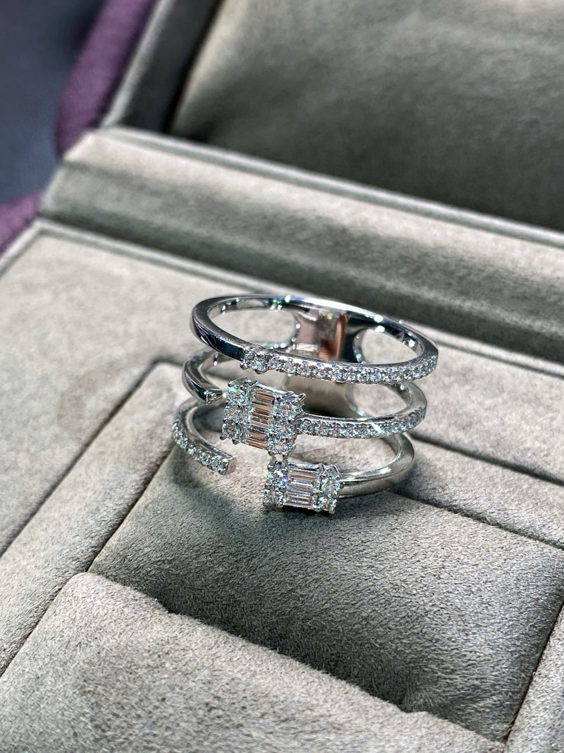 Triple Row Baguette Diamond Ring