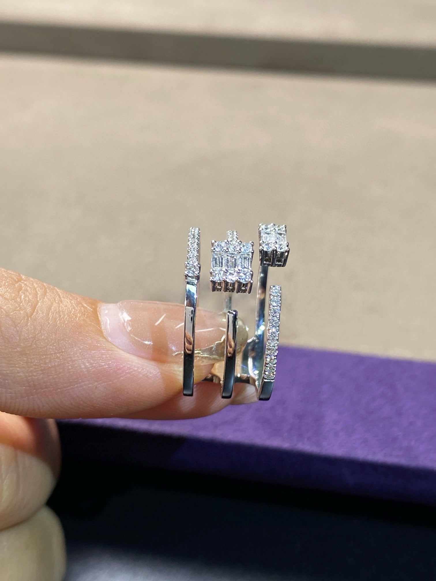 Triple Row Baguette Diamond Ring