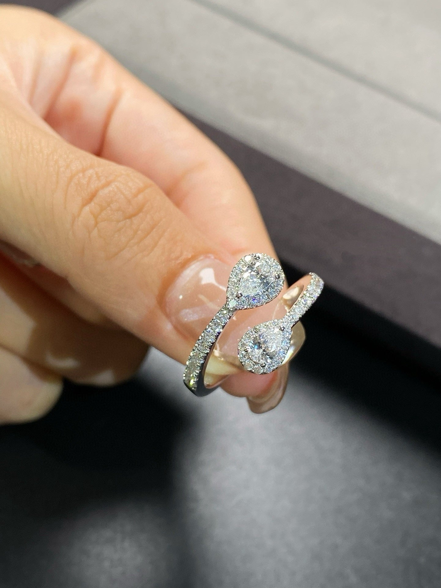 Dual Halo Diamond Open Band Ring