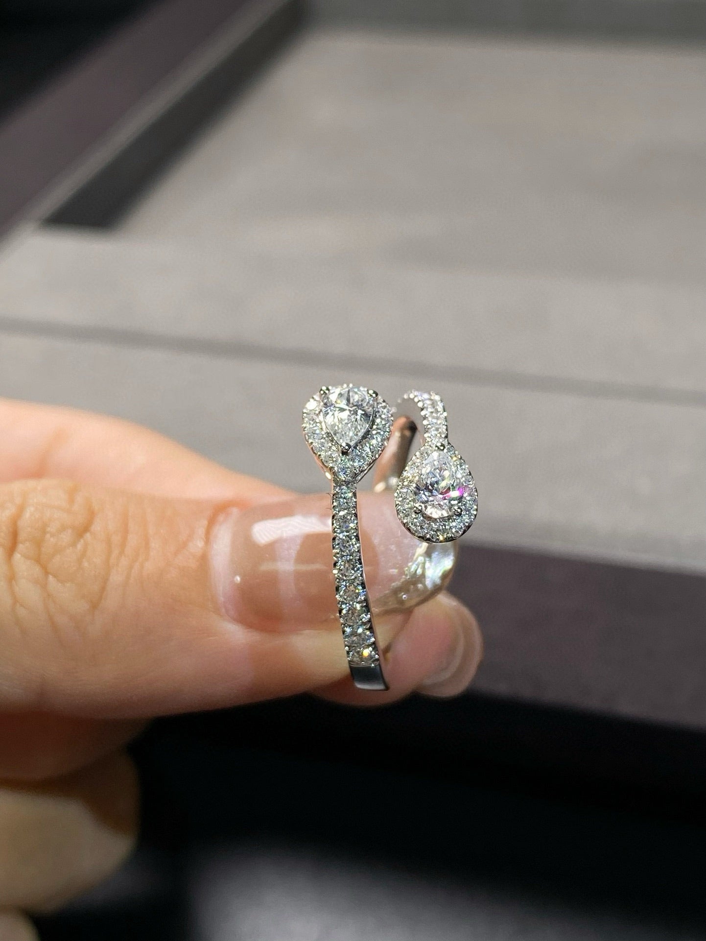 Dual Halo Diamond Open Band Ring
