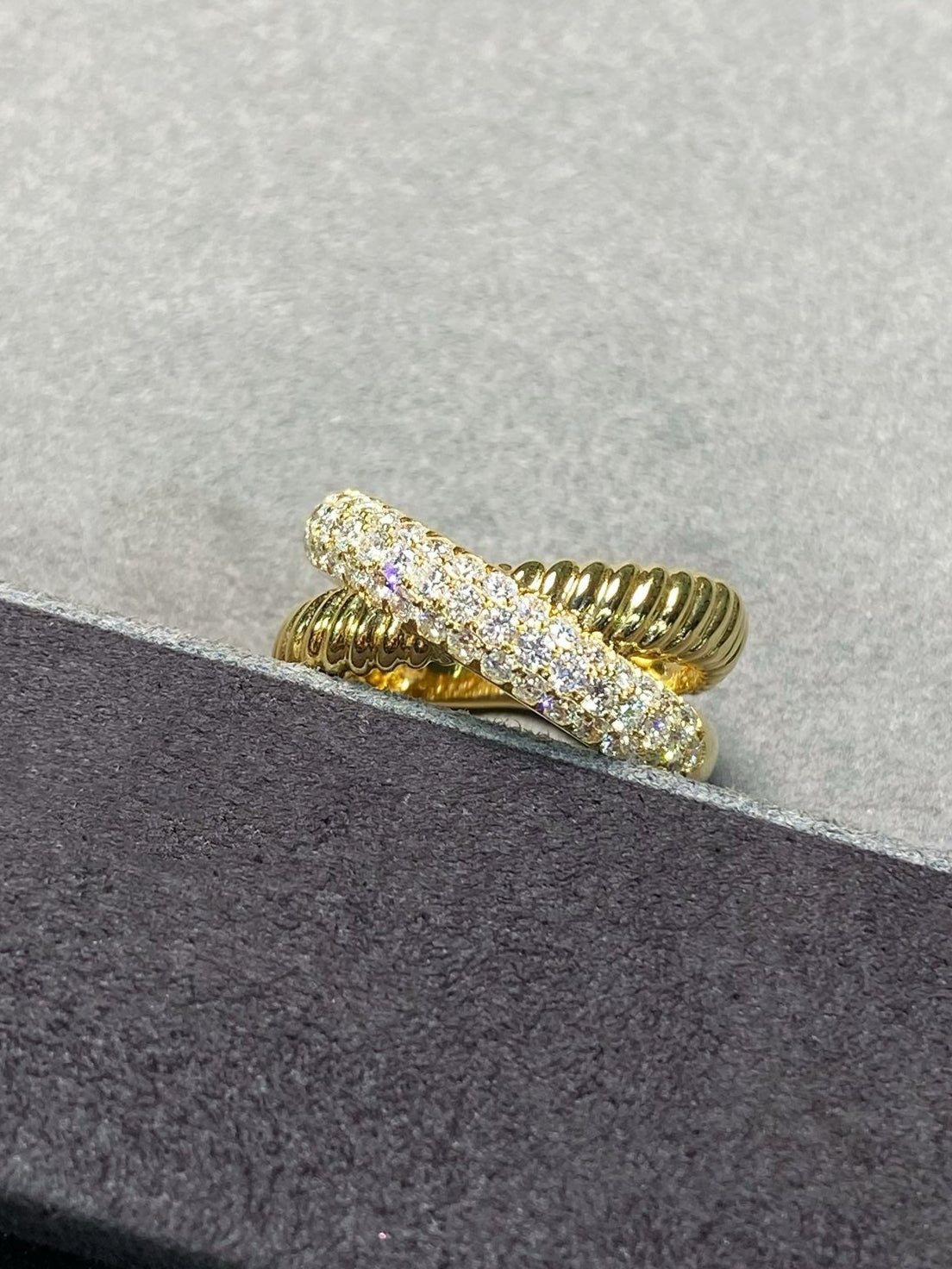 Gold Coil Pavé Diamond Crossover Ring