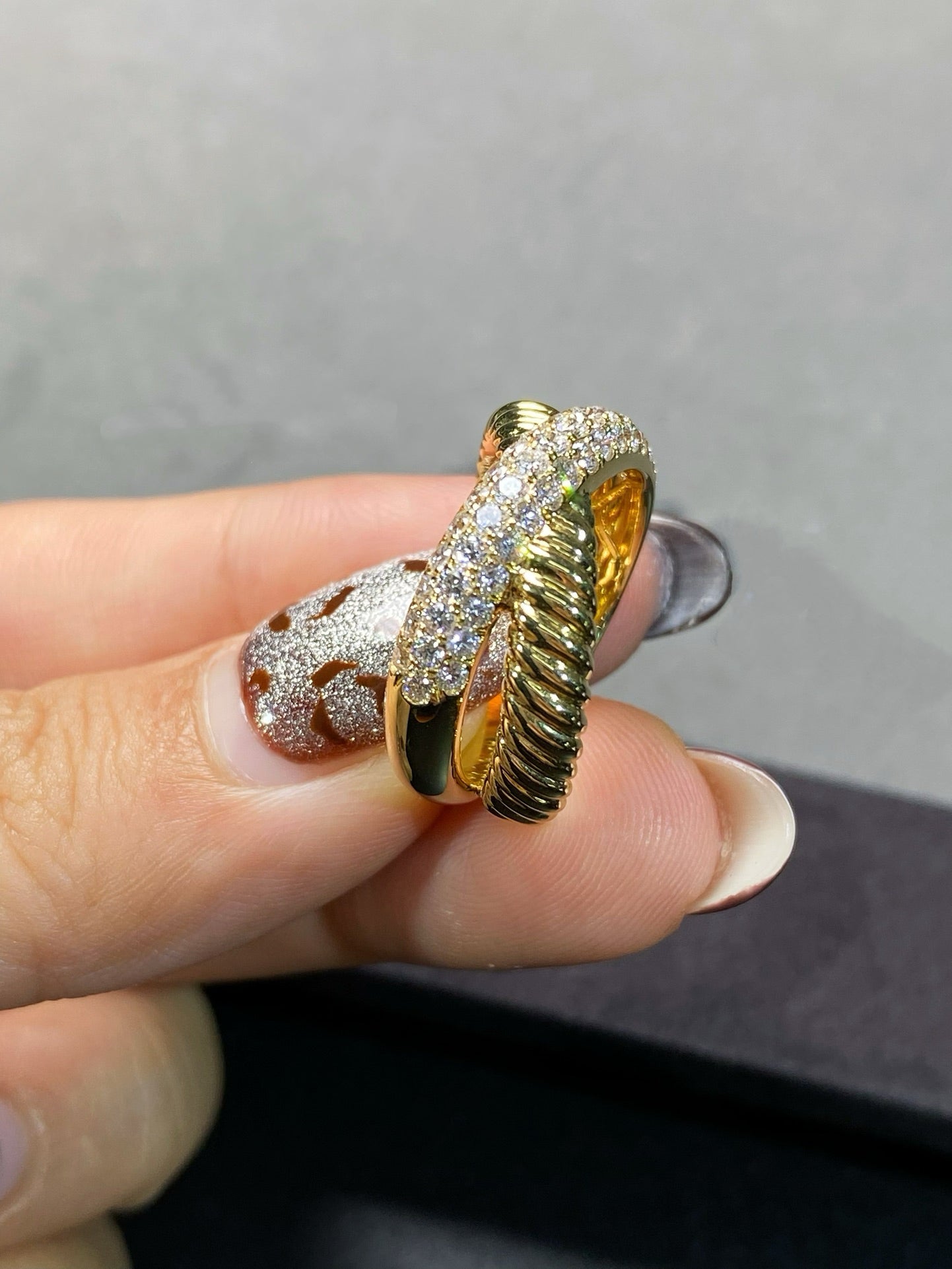 Gold Coil Pavé Diamond Crossover Ring