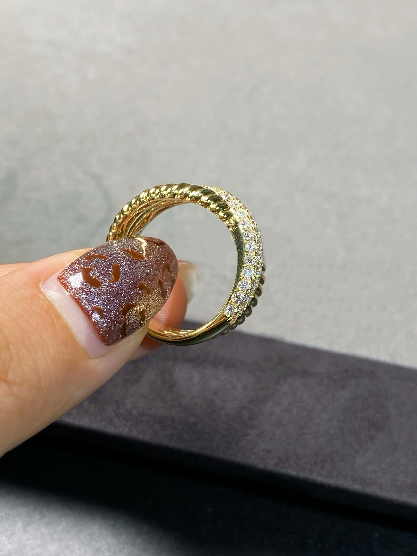 Gold Coil Pavé Diamond Crossover Ring