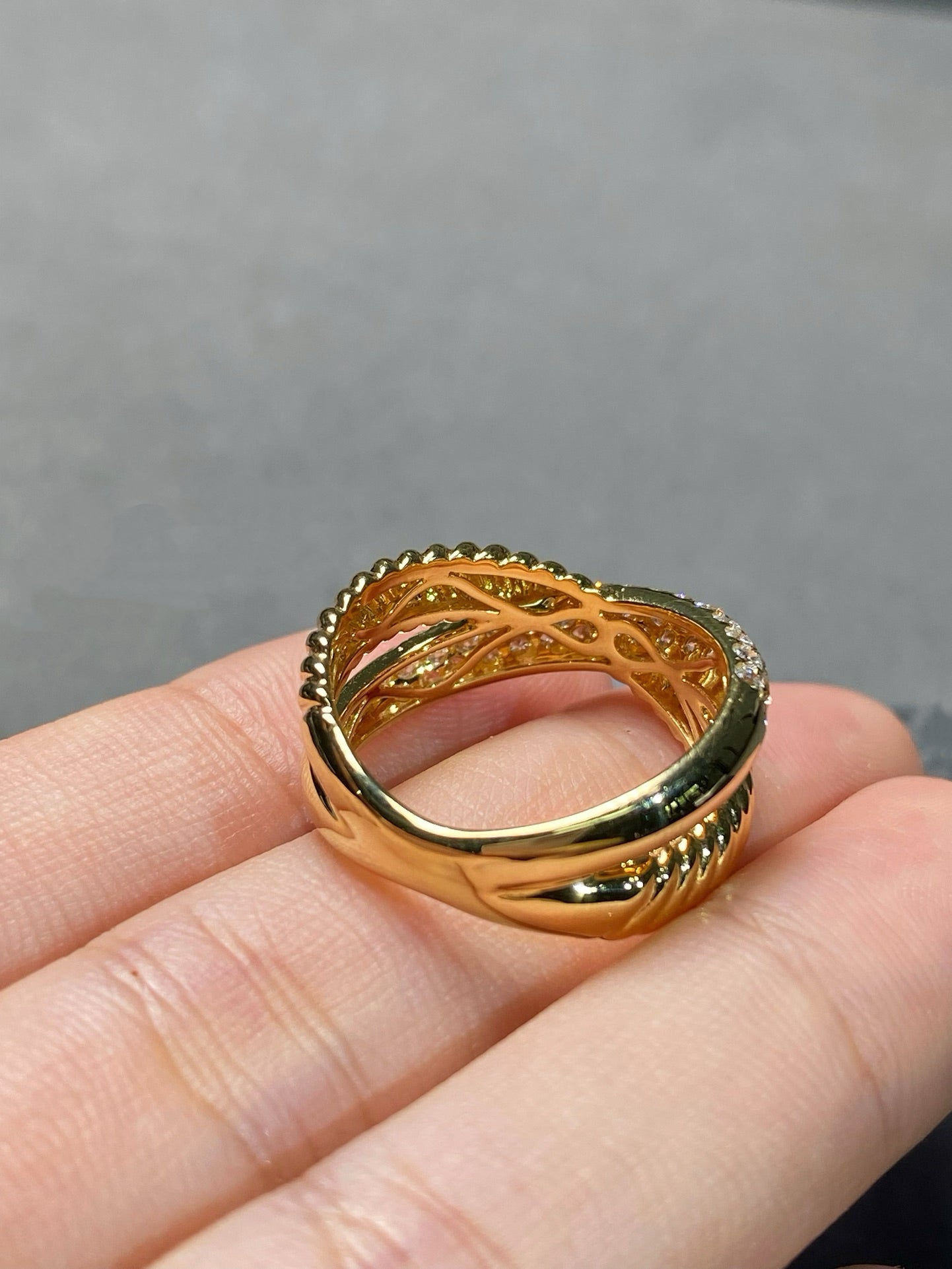 Gold Coil Pavé Diamond Crossover Ring