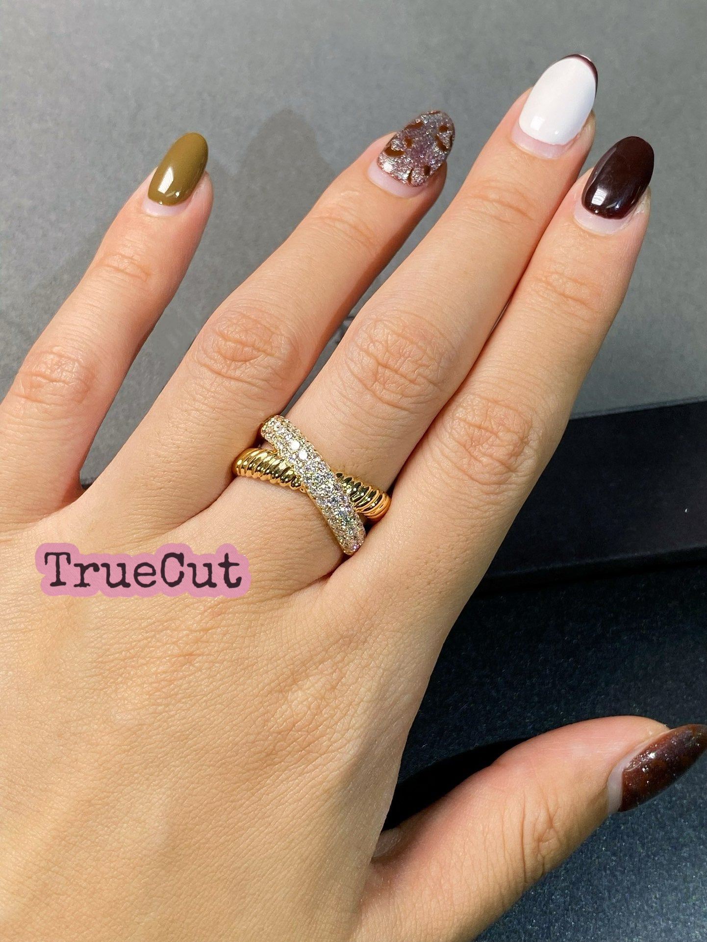 Gold Coil Pavé Diamond Crossover Ring