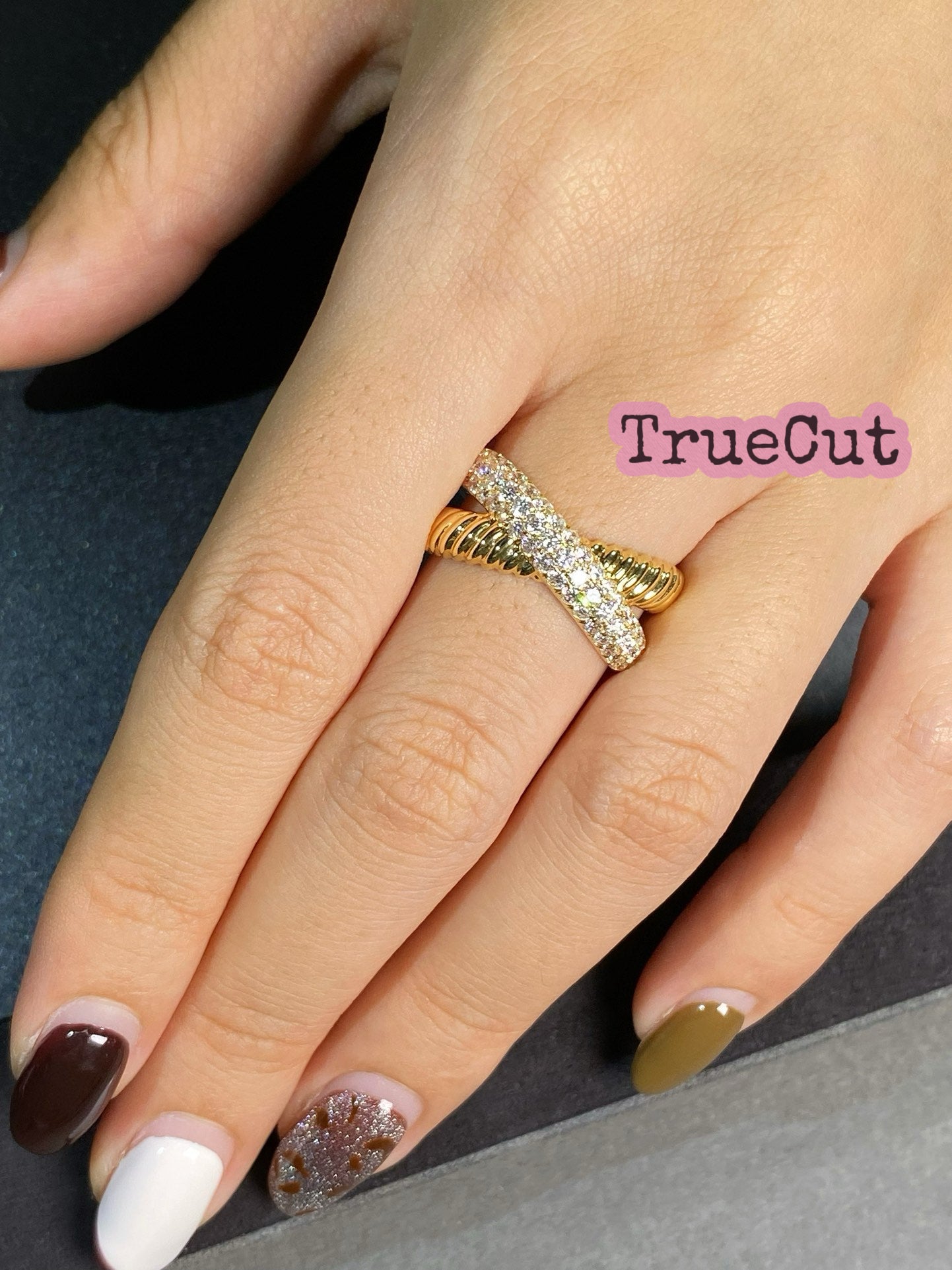Gold Coil Pavé Diamond Crossover Ring