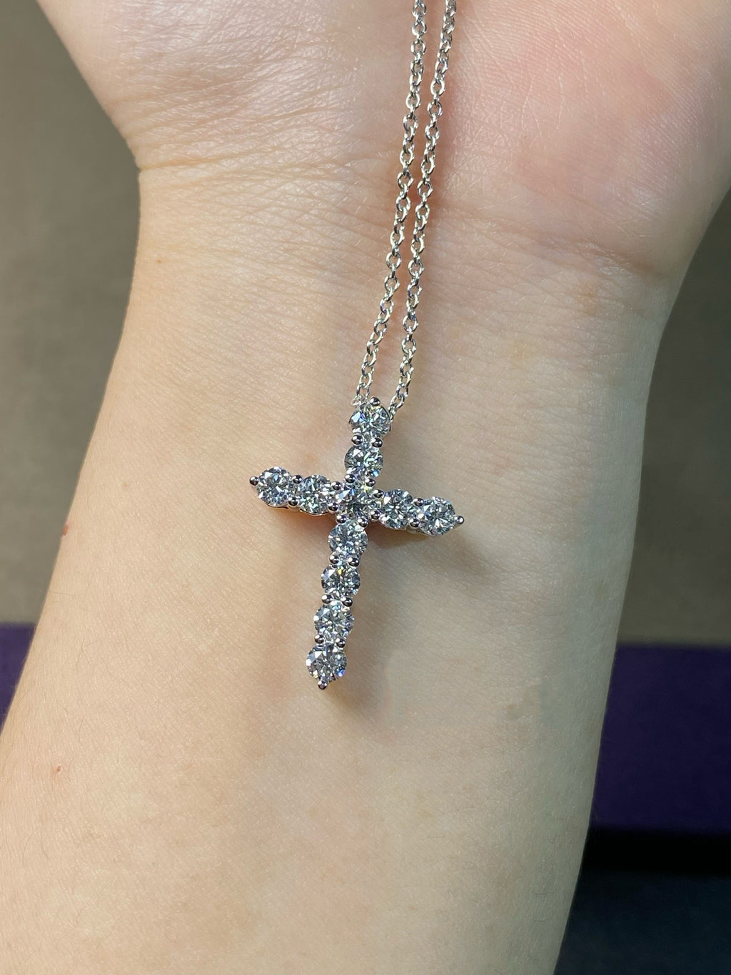 Classic Prong-Set Diamond Cross Necklace