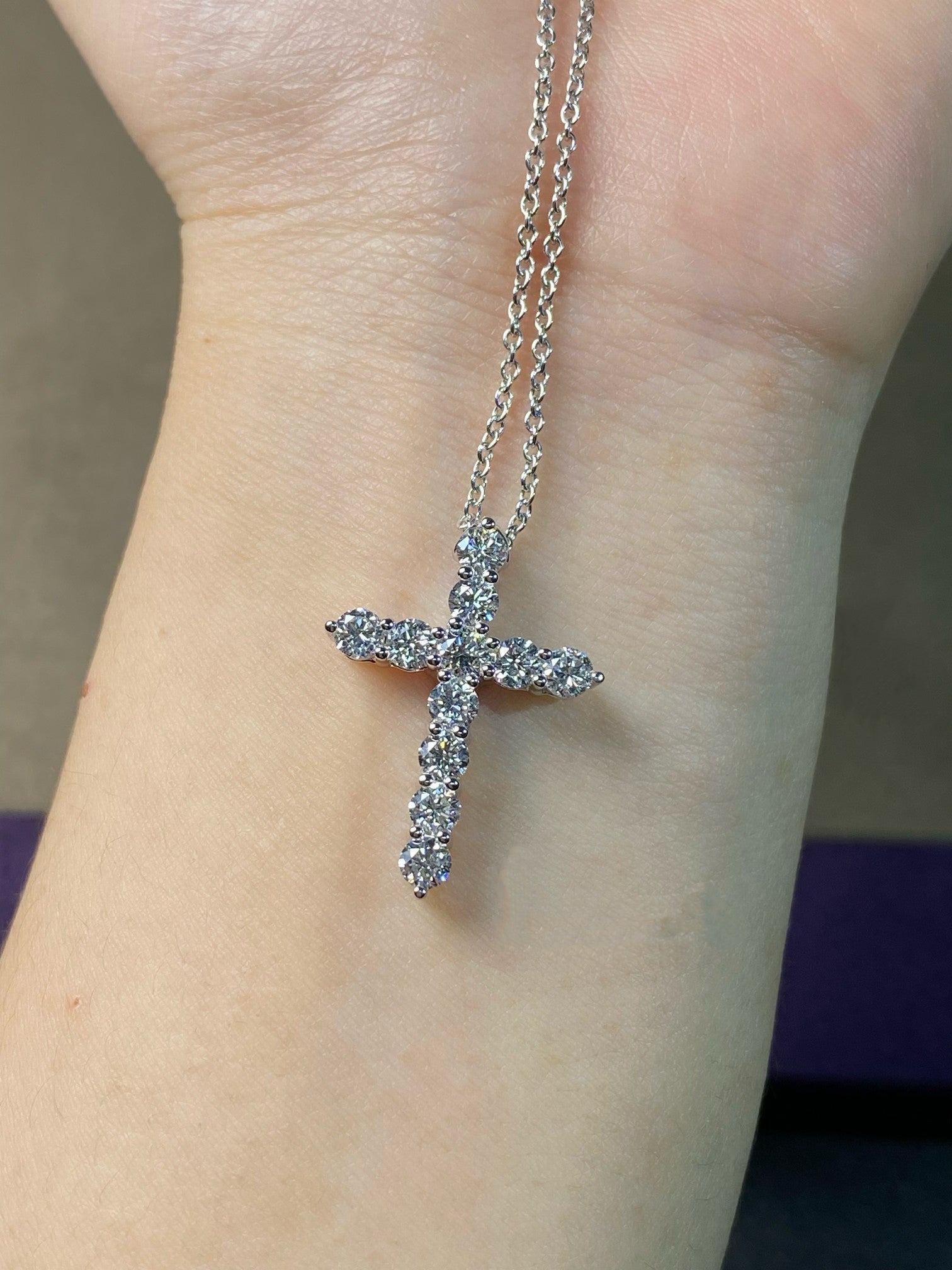 Classic Prong-Set Diamond Cross Necklace