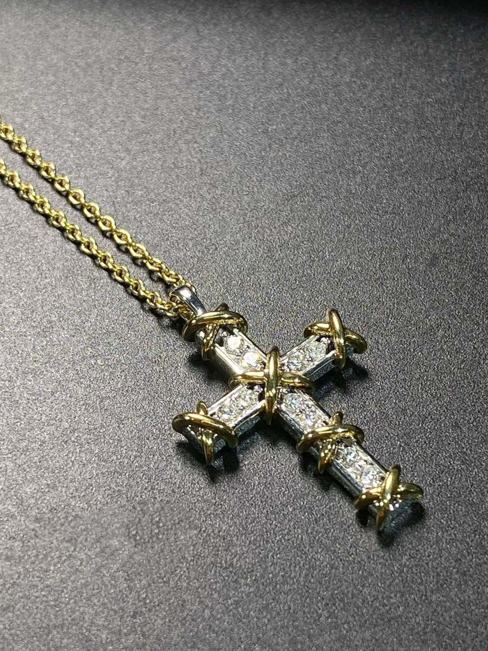 Baguette Diamond Cross Pendant in Yellow Gold