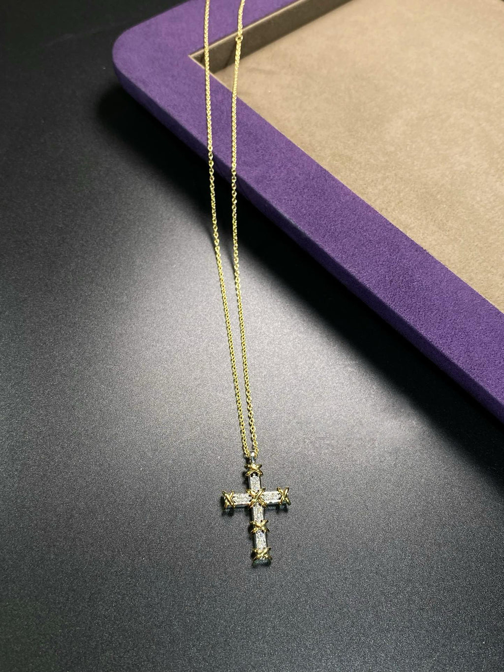 Baguette Diamond Cross Pendant in Yellow Gold