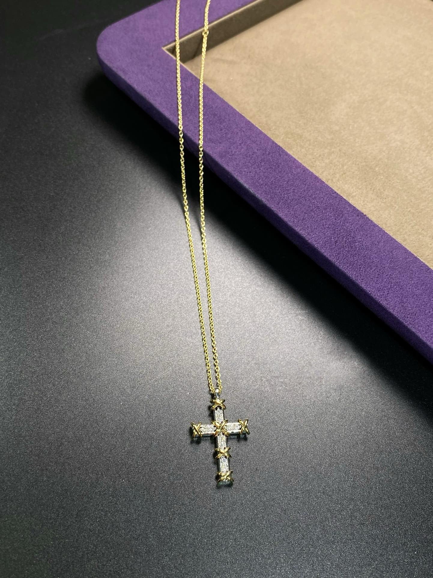 Baguette Diamond Cross Pendant in Yellow Gold