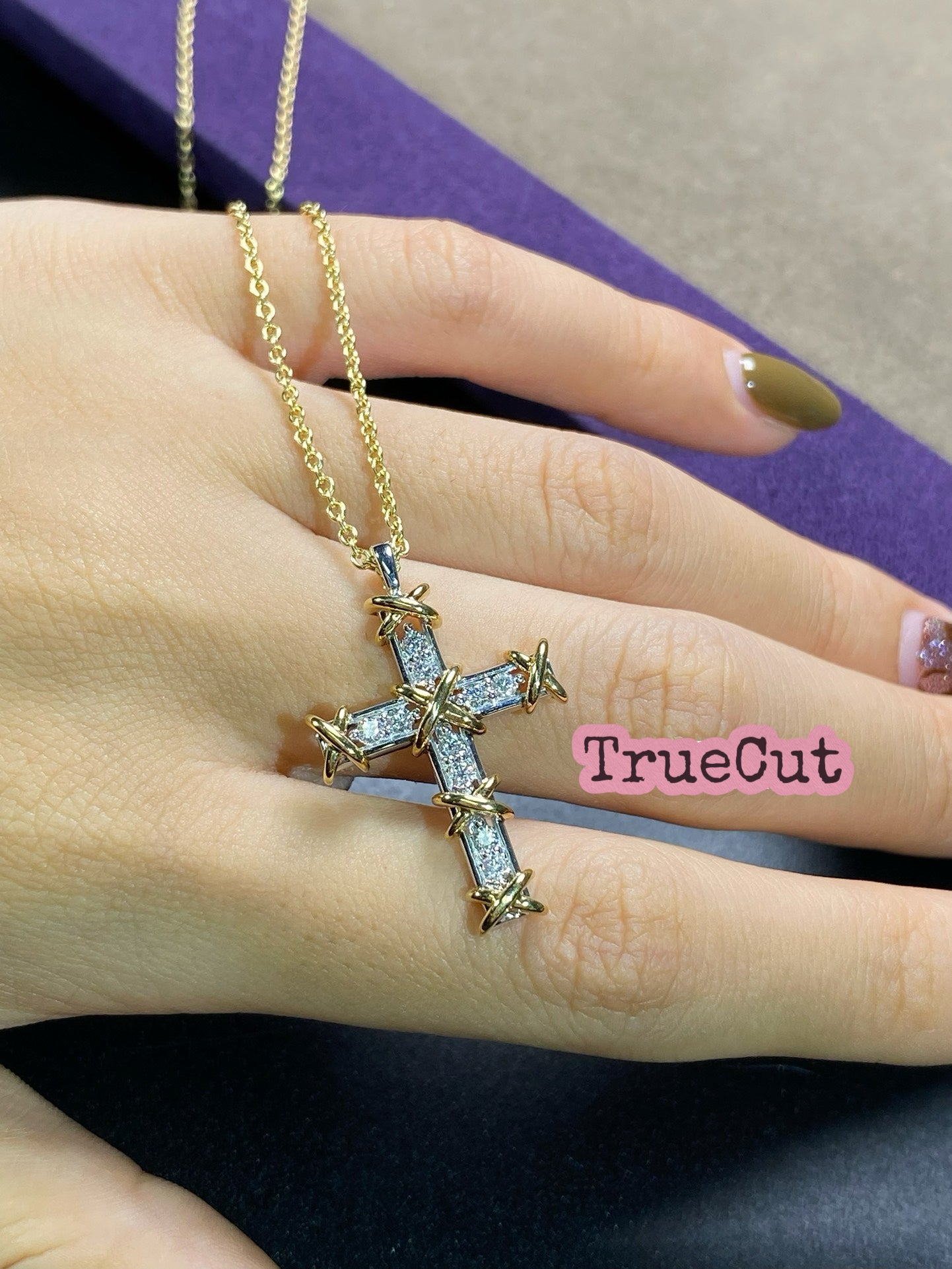 Baguette Diamond Cross Pendant in Yellow Gold