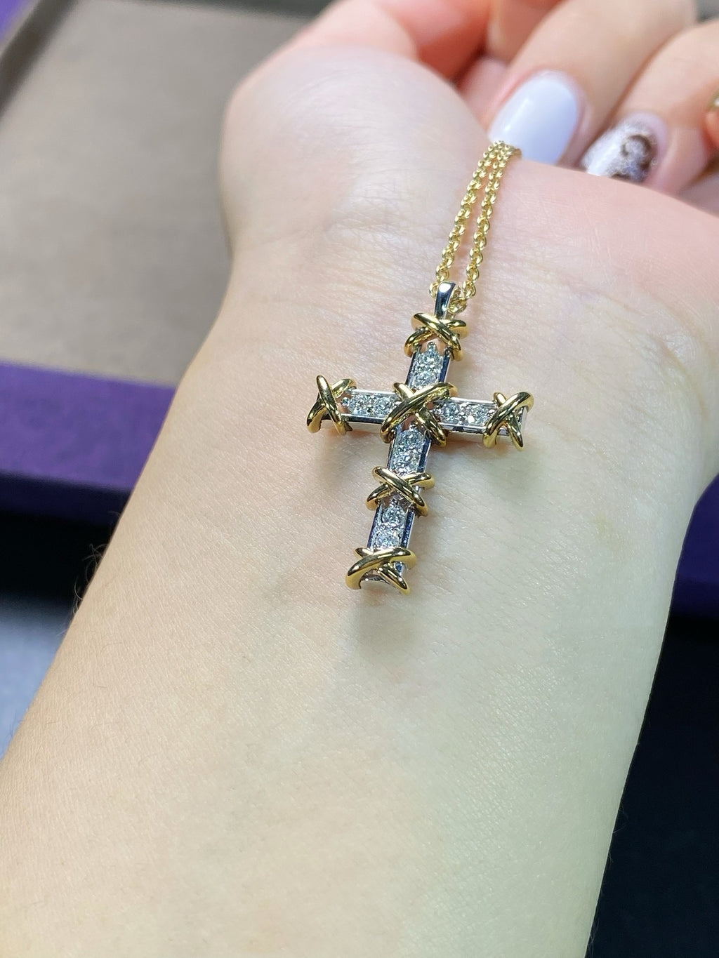 Baguette Diamond Cross Pendant in Yellow Gold