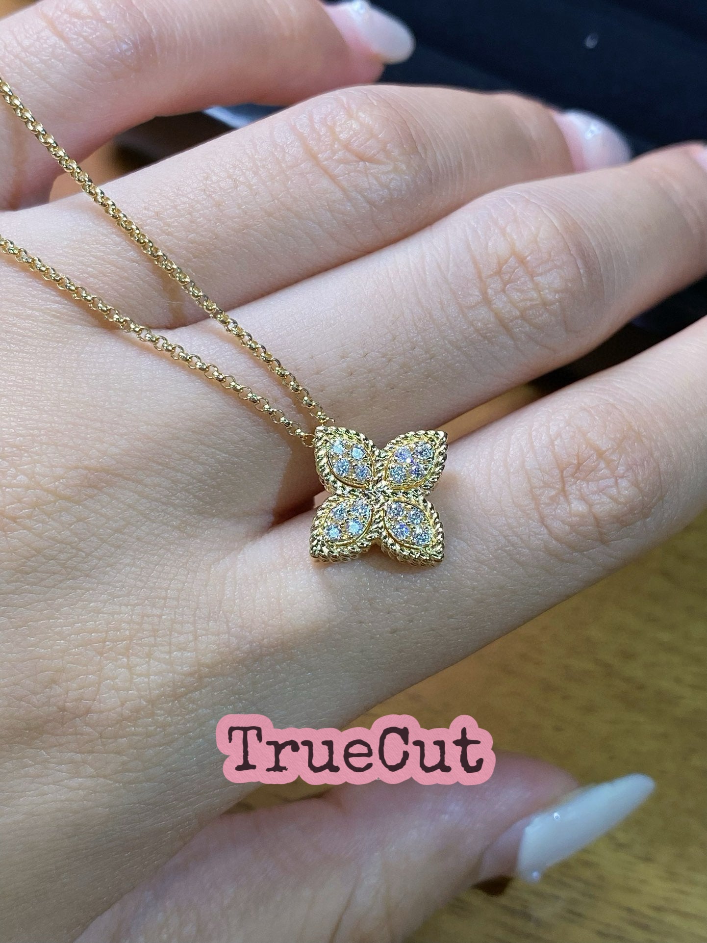 Diamond Quatrefoil Flower Pendant in 18k Gold