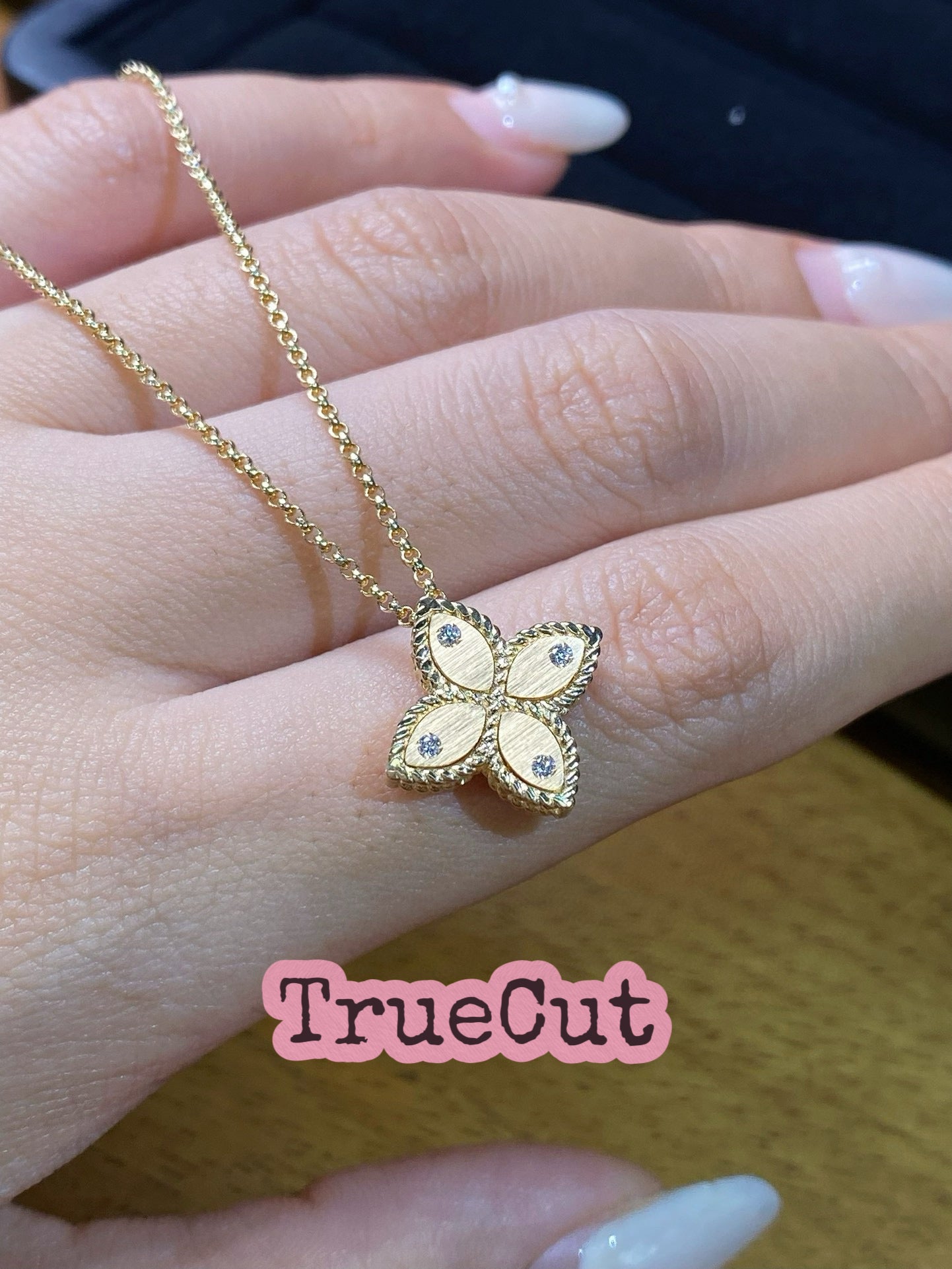 Diamond Quatrefoil Flower Pendant in 18k Gold