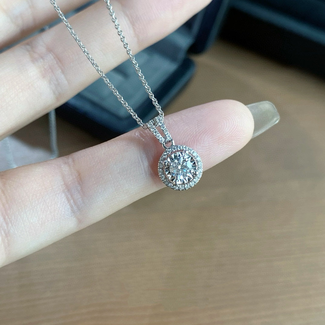 Round Halo Diamond Pendant in White Gold