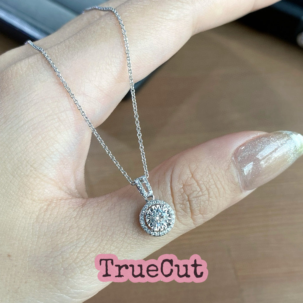 Round Halo Diamond Pendant in White Gold