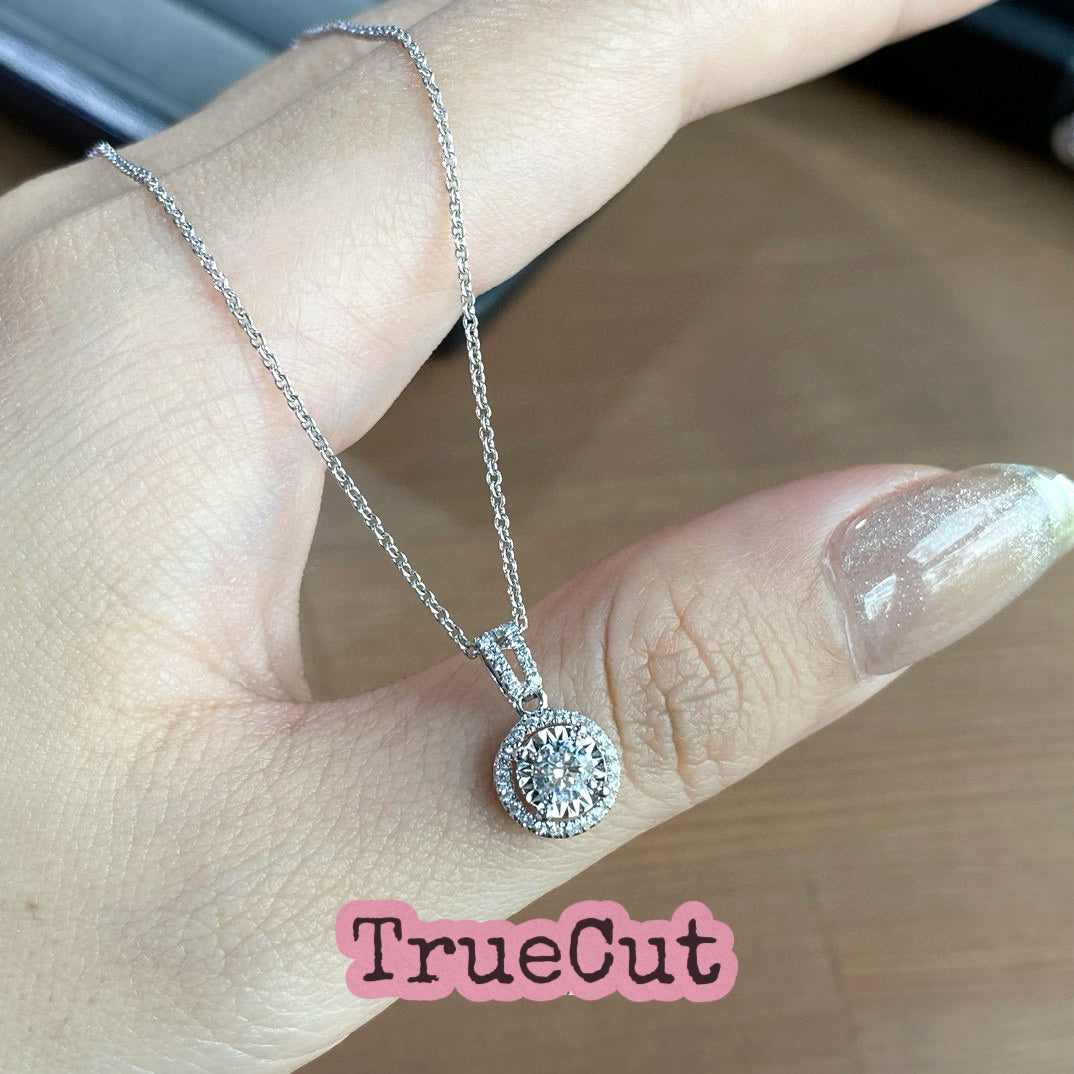 Round Halo Diamond Pendant in White Gold