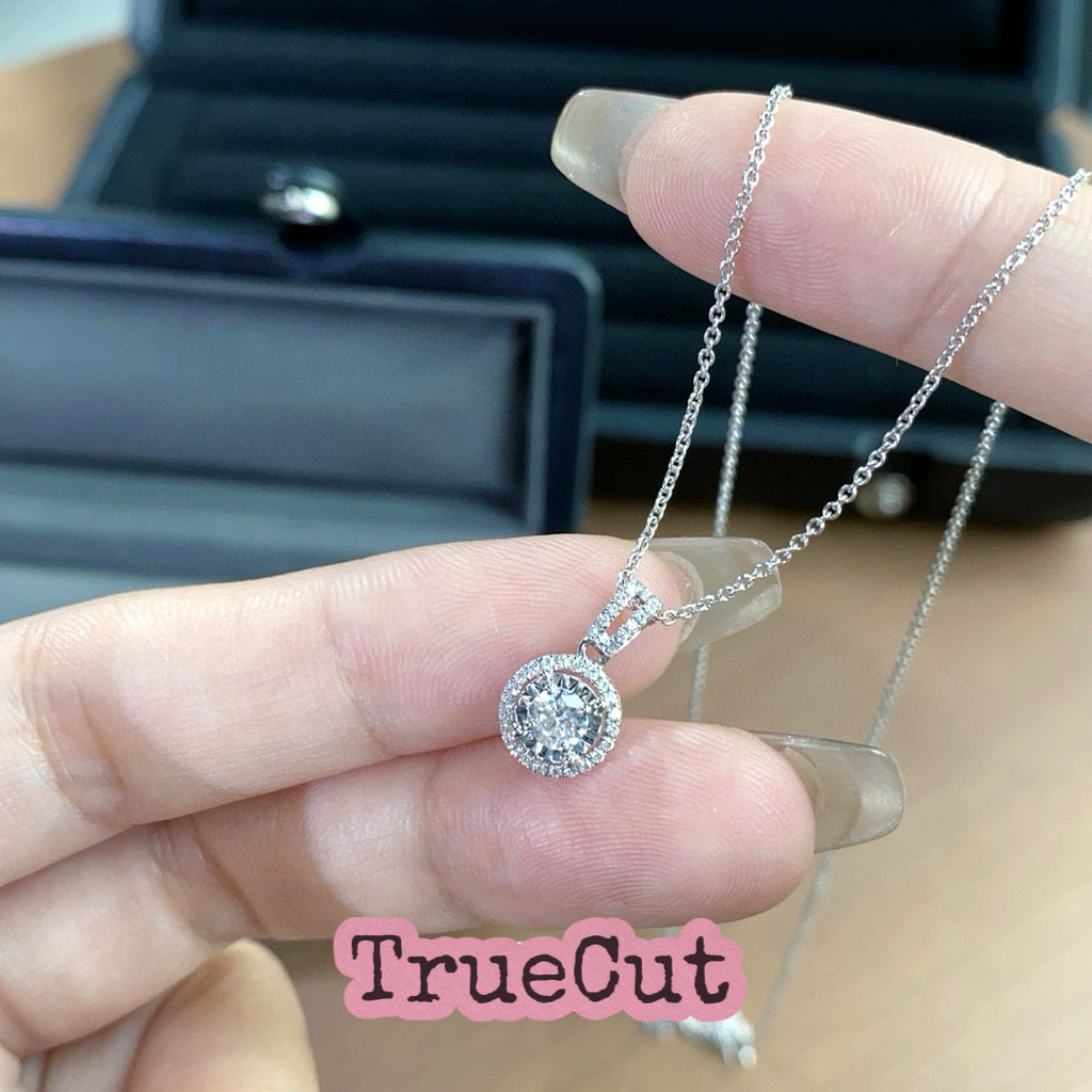 Round Halo Diamond Pendant in White Gold
