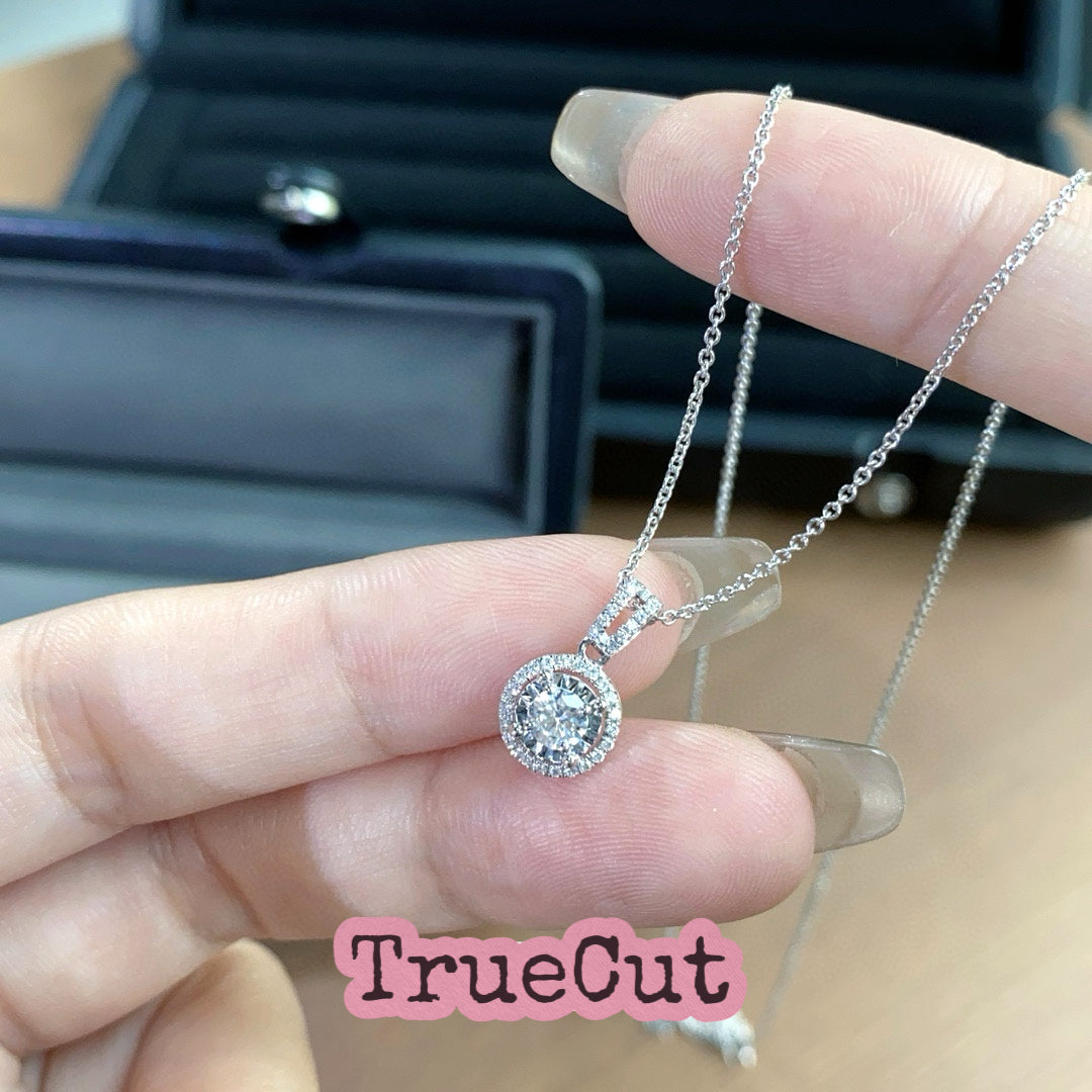 Round Halo Diamond Pendant in White Gold