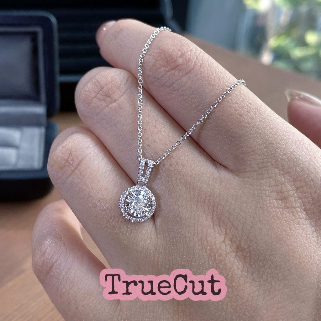 Round Halo Diamond Pendant in White Gold