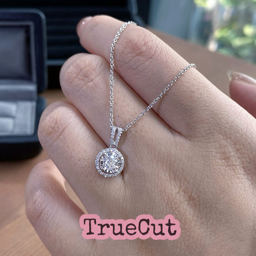 Round Halo Diamond Pendant in White Gold