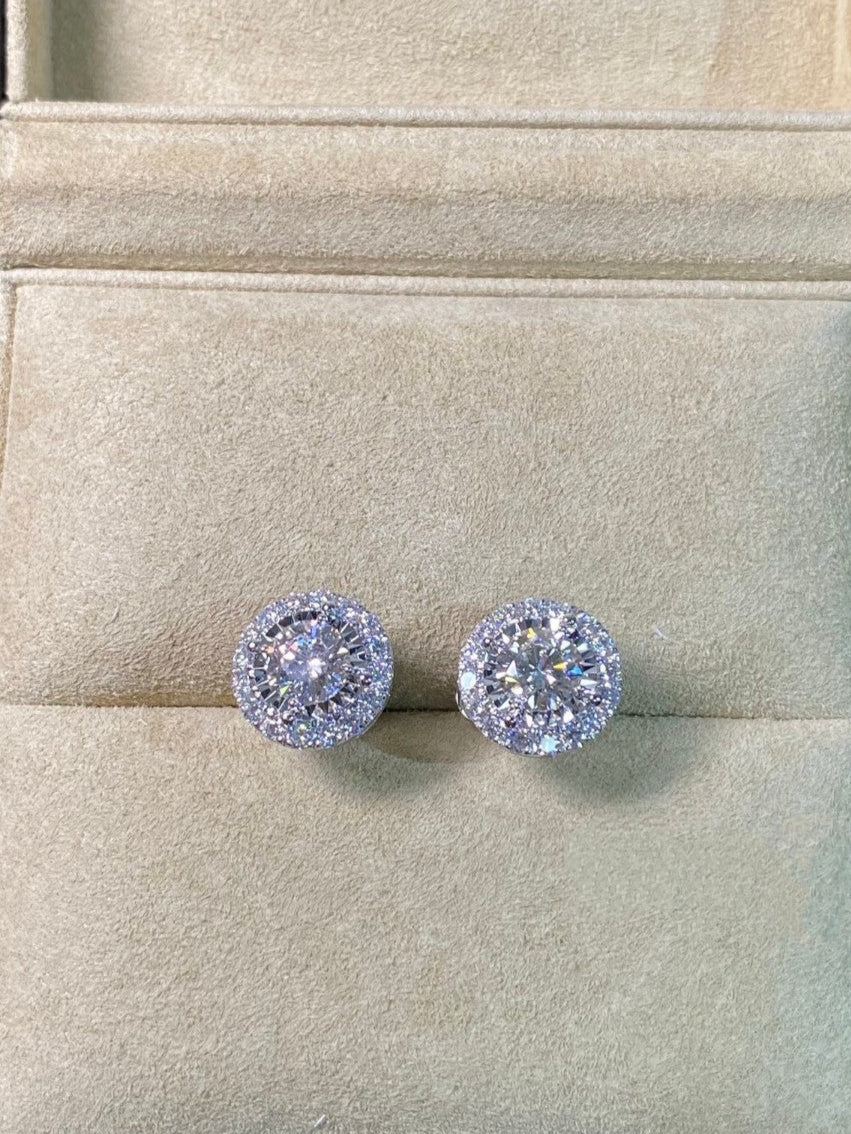 Round Halo Diamond Stud Earrings