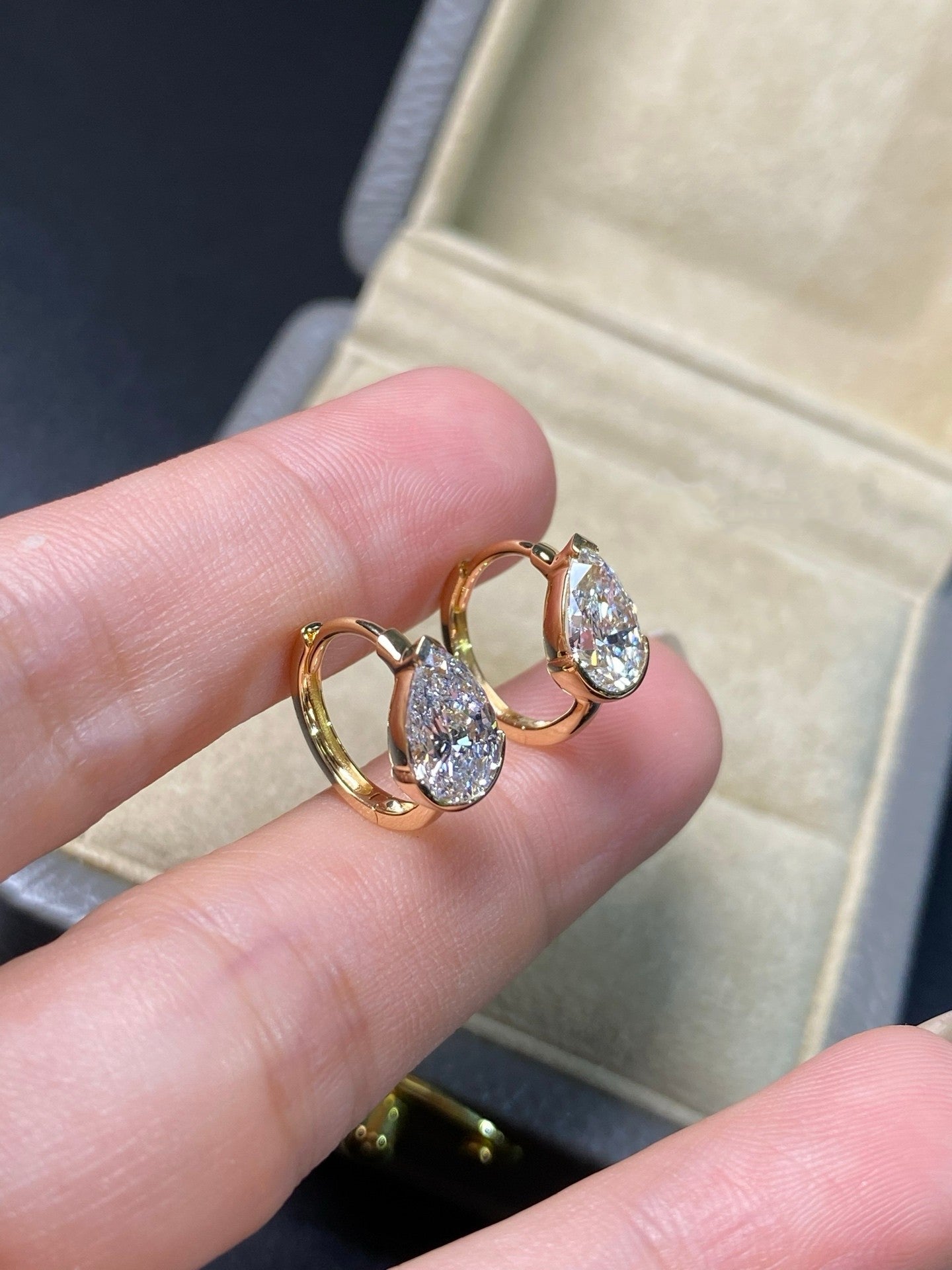 Solitaire Pear Diamond Drop Earrings