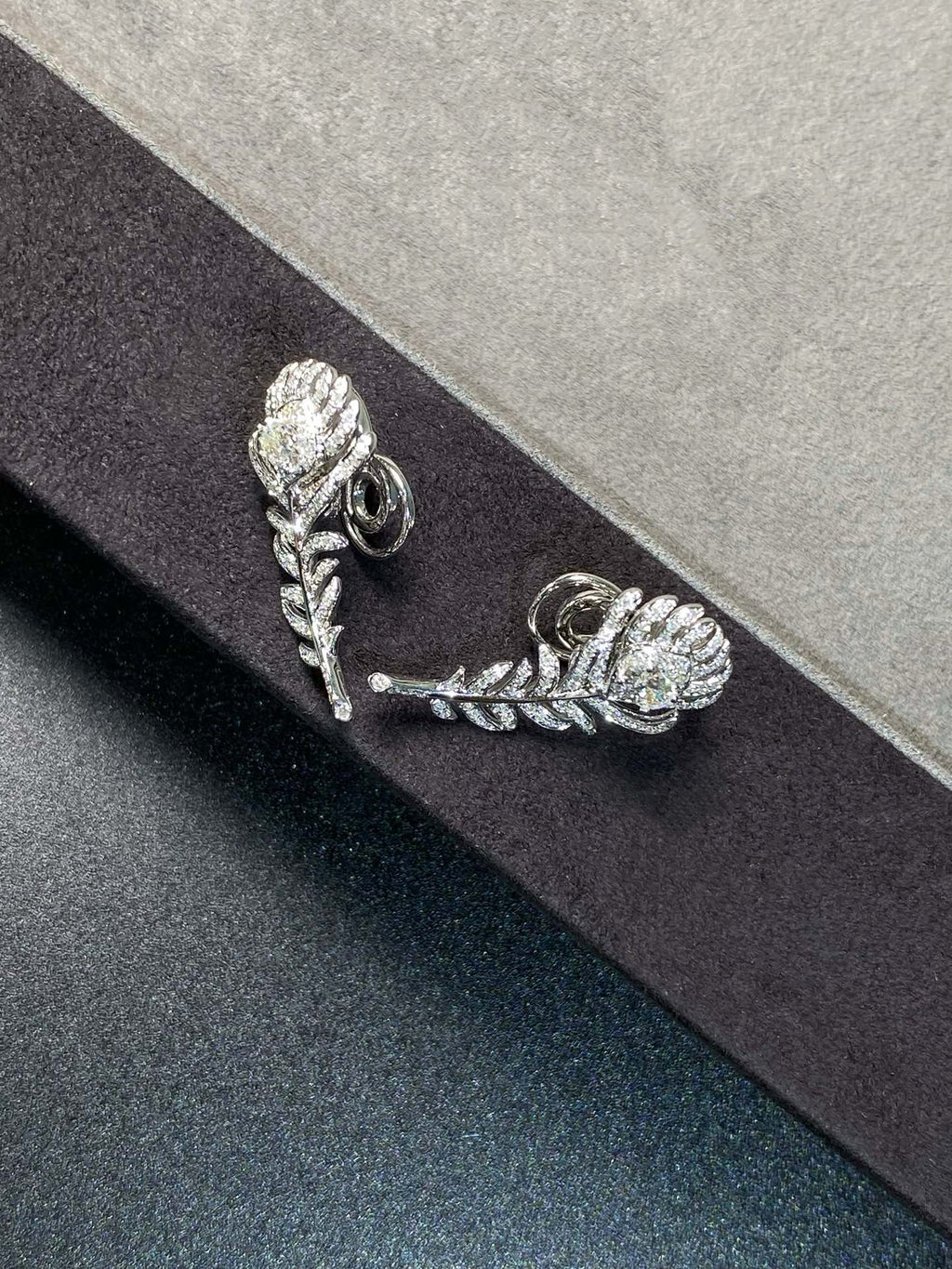 Nature-Inspired Pavé Feather Diamond Earrings