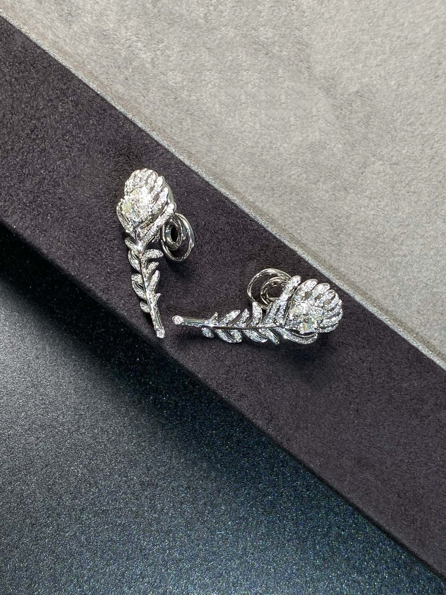 Nature-Inspired Pavé Feather Diamond Earrings