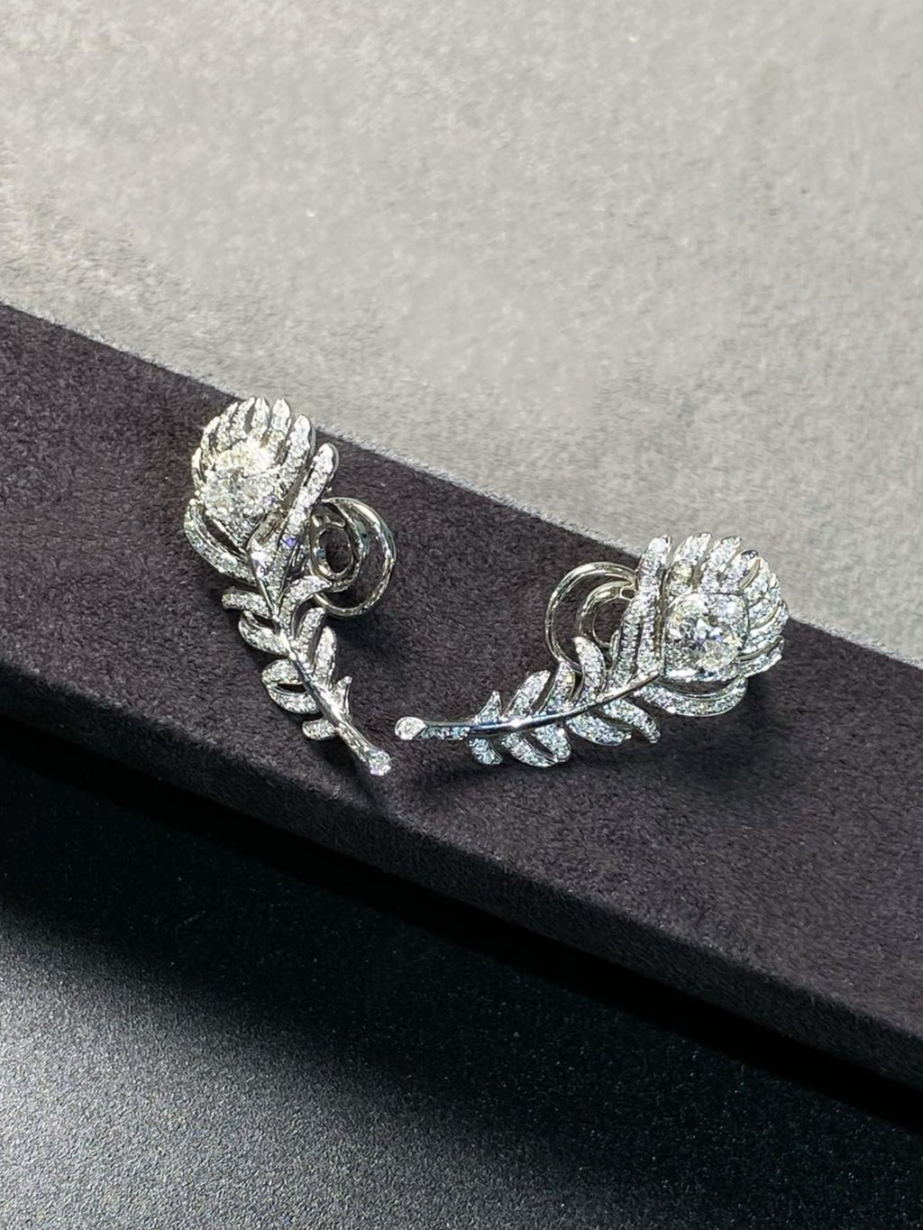 Nature-Inspired Pavé Feather Diamond Earrings