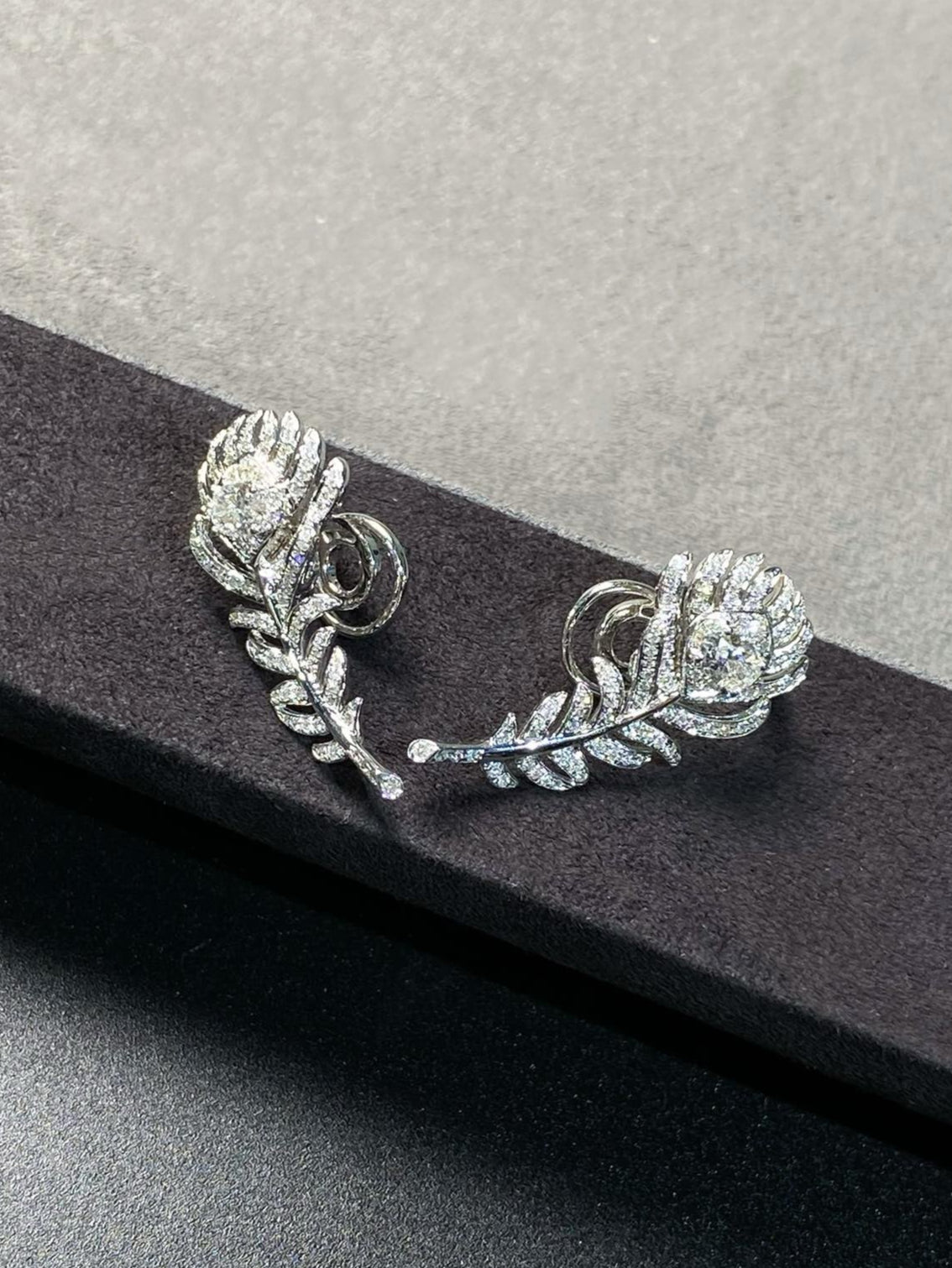 Nature-Inspired Pavé Feather Diamond Earrings