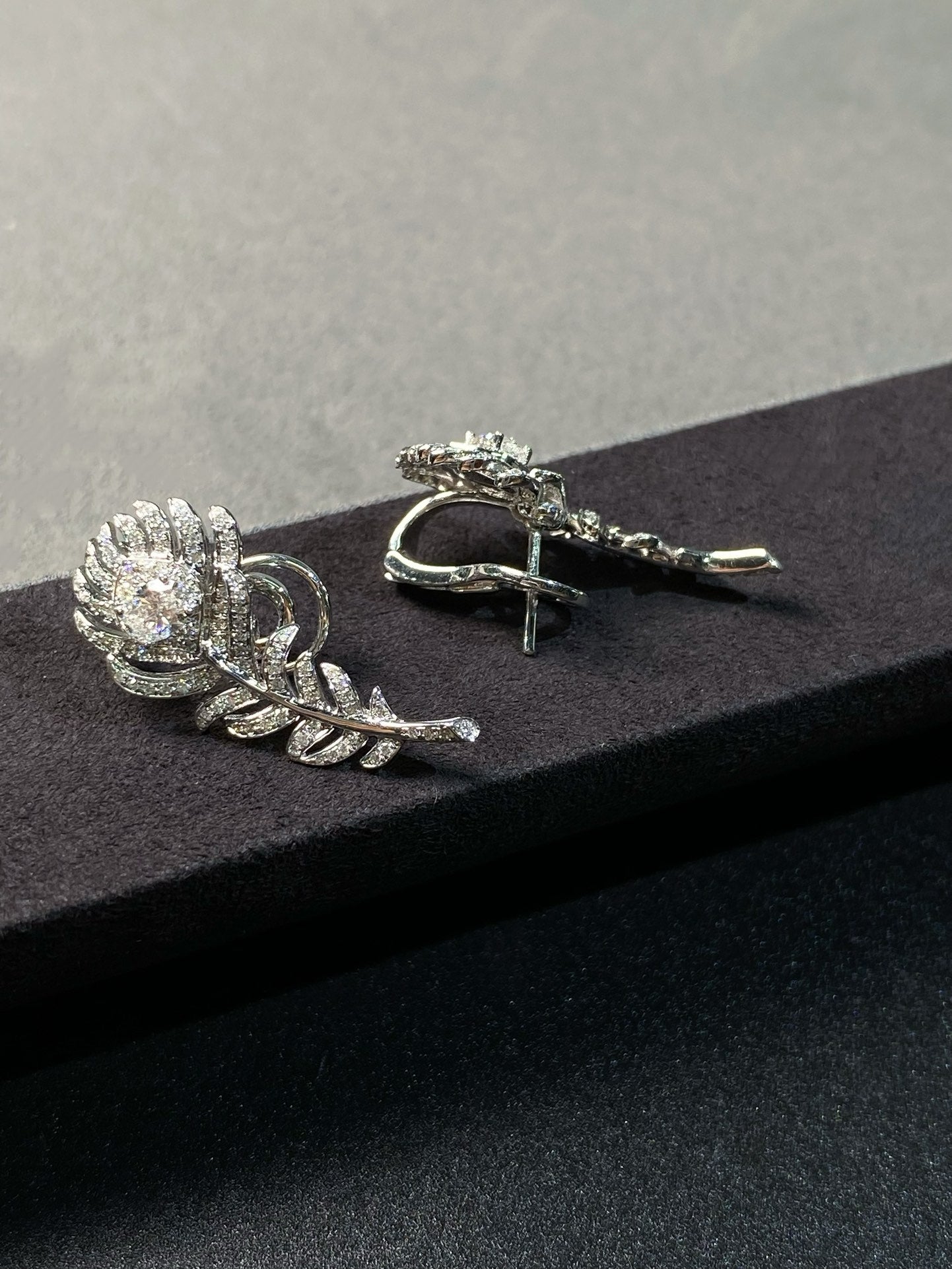 Nature-Inspired Pavé Feather Diamond Earrings