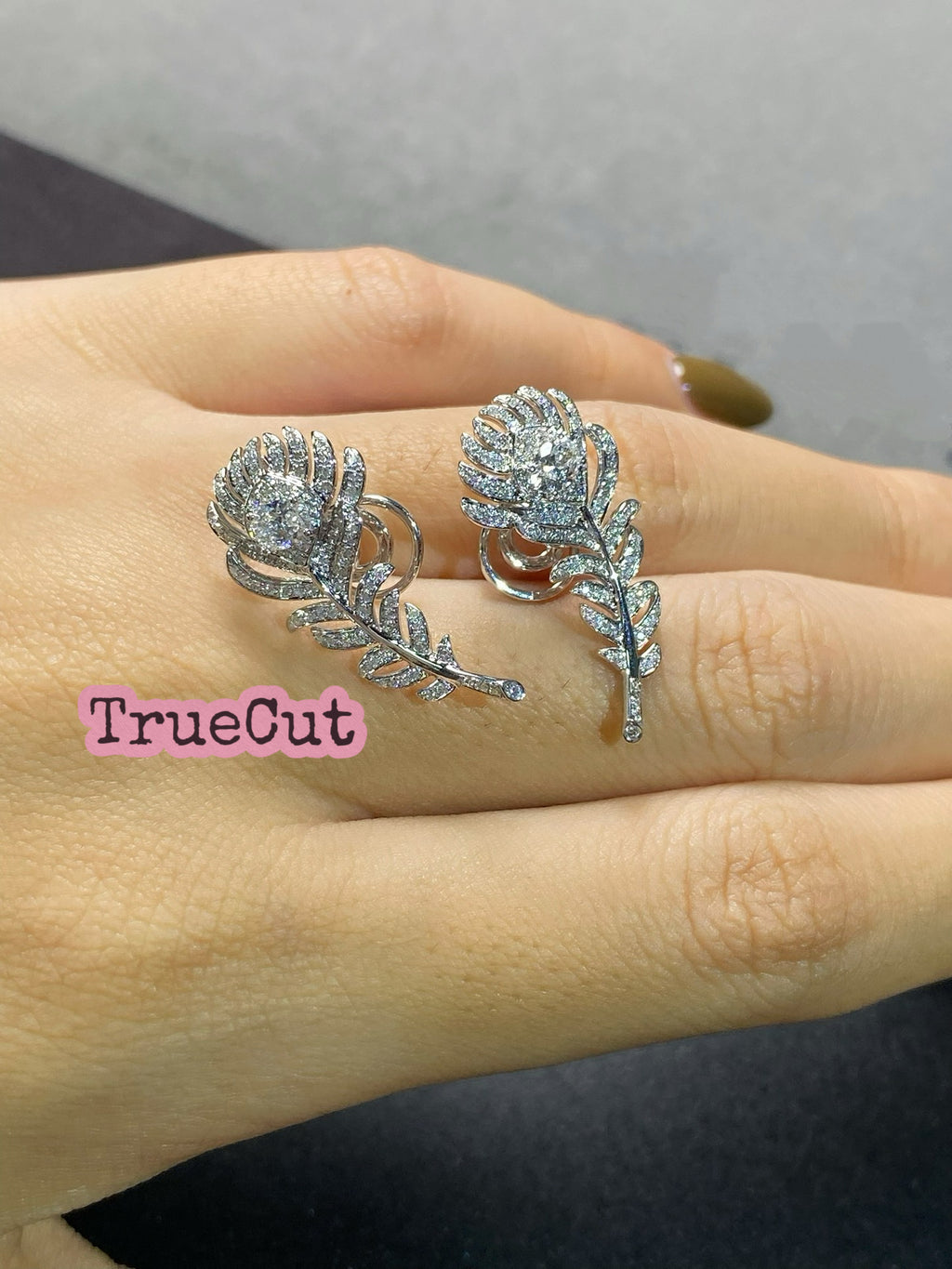 Nature-Inspired Pavé Feather Diamond Earrings