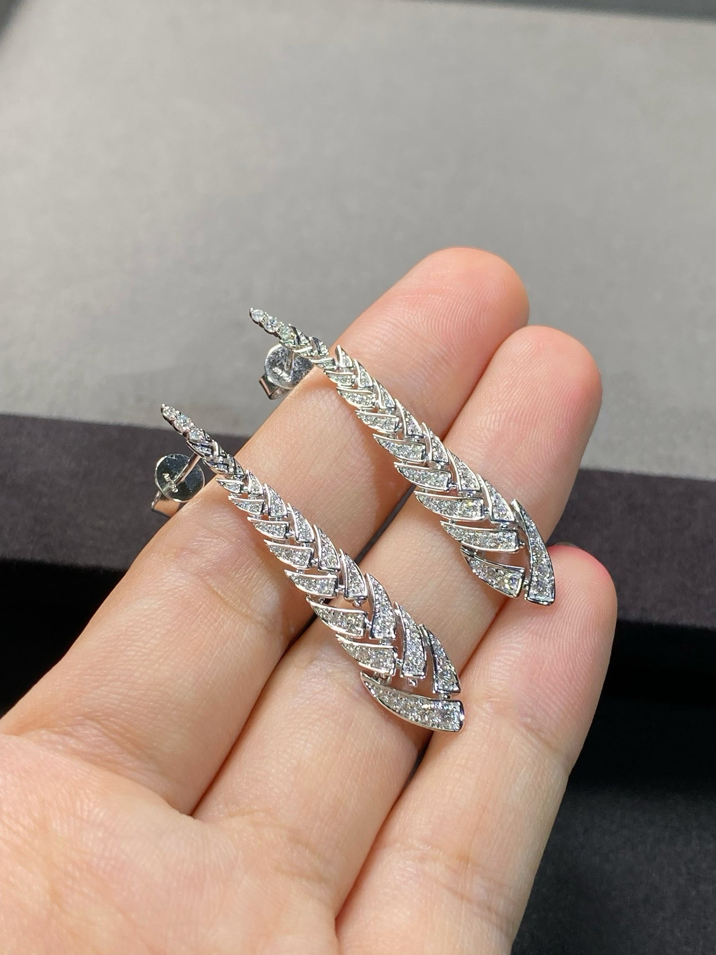 Tapered Leaf Diamond Drop Earrings