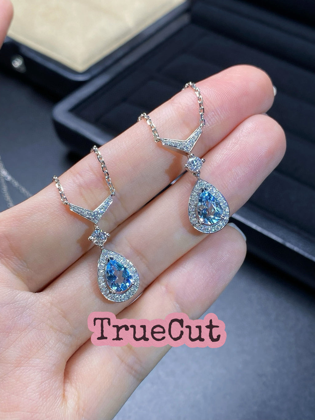 Ocean Tear Aquamarine Halo Pendant
