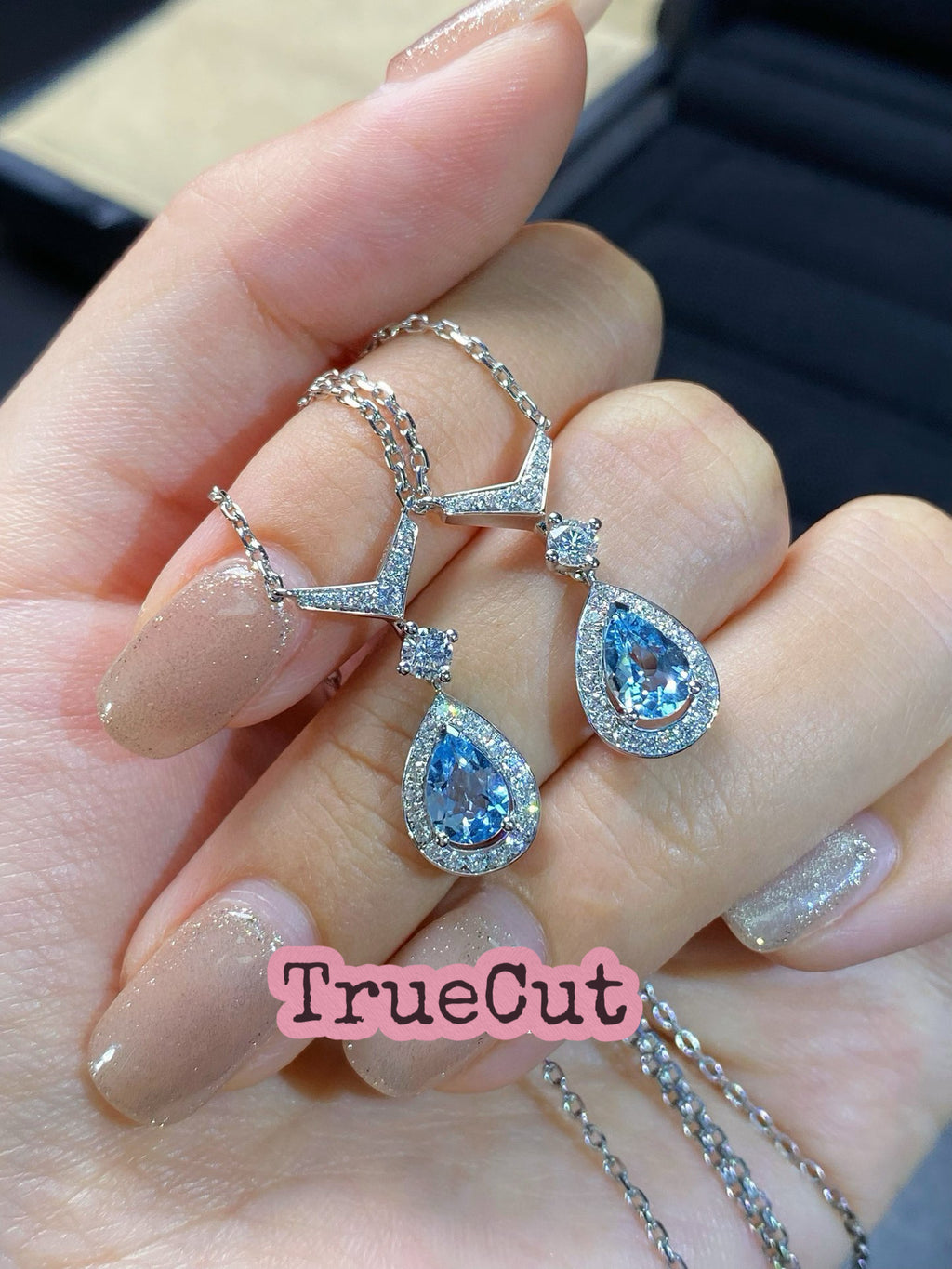 Ocean Tear Aquamarine Halo Pendant