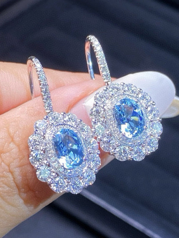 Blue Radiance Aquamarine & Diamond Oval Halo Earrings