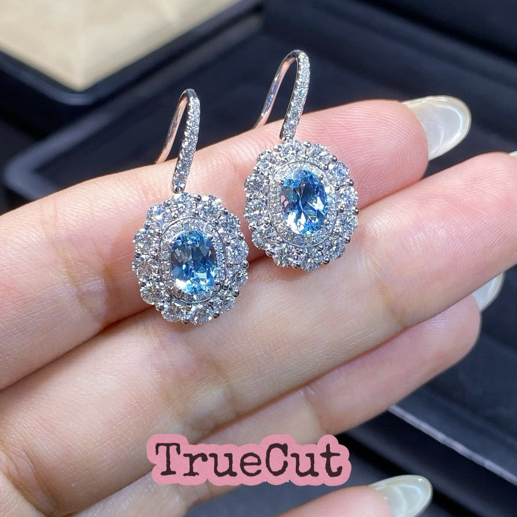 Blue Radiance Aquamarine & Diamond Oval Halo Earrings