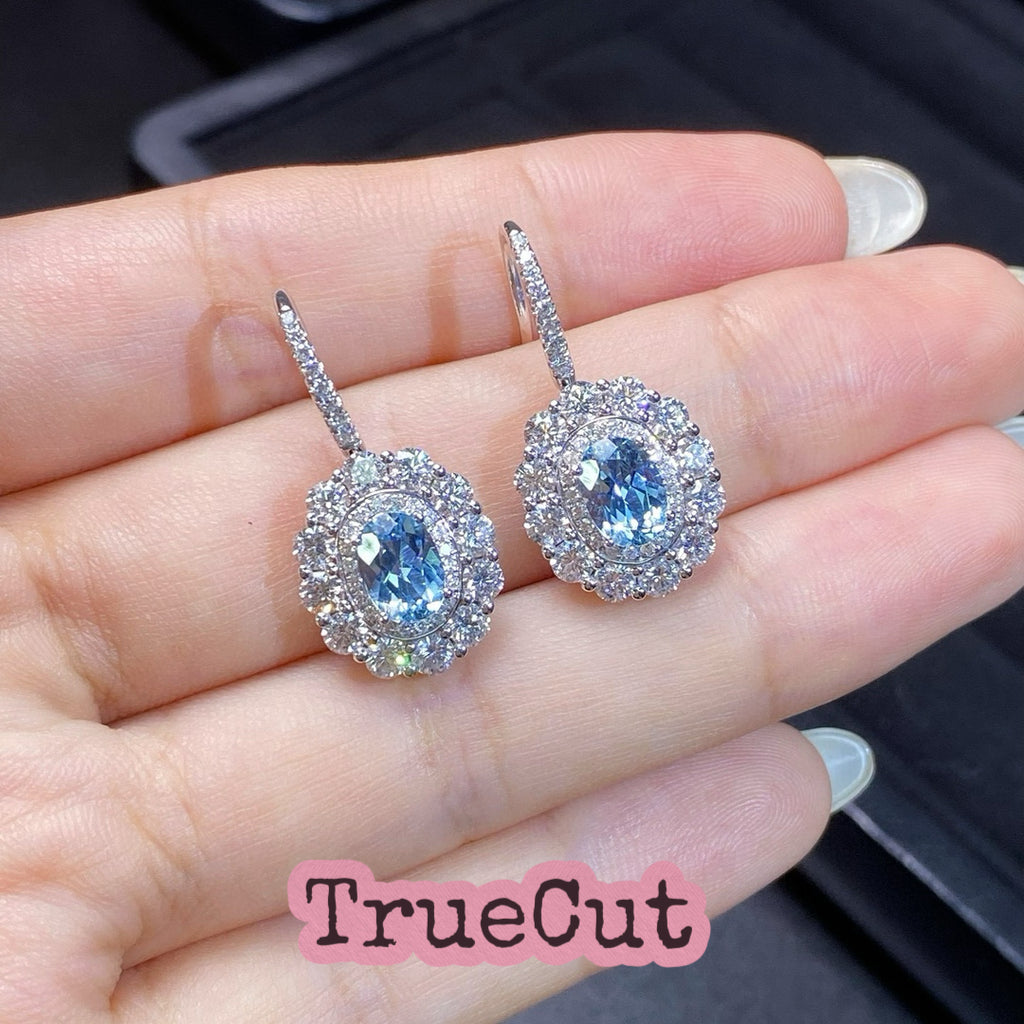 Blue Radiance Aquamarine & Diamond Oval Halo Earrings