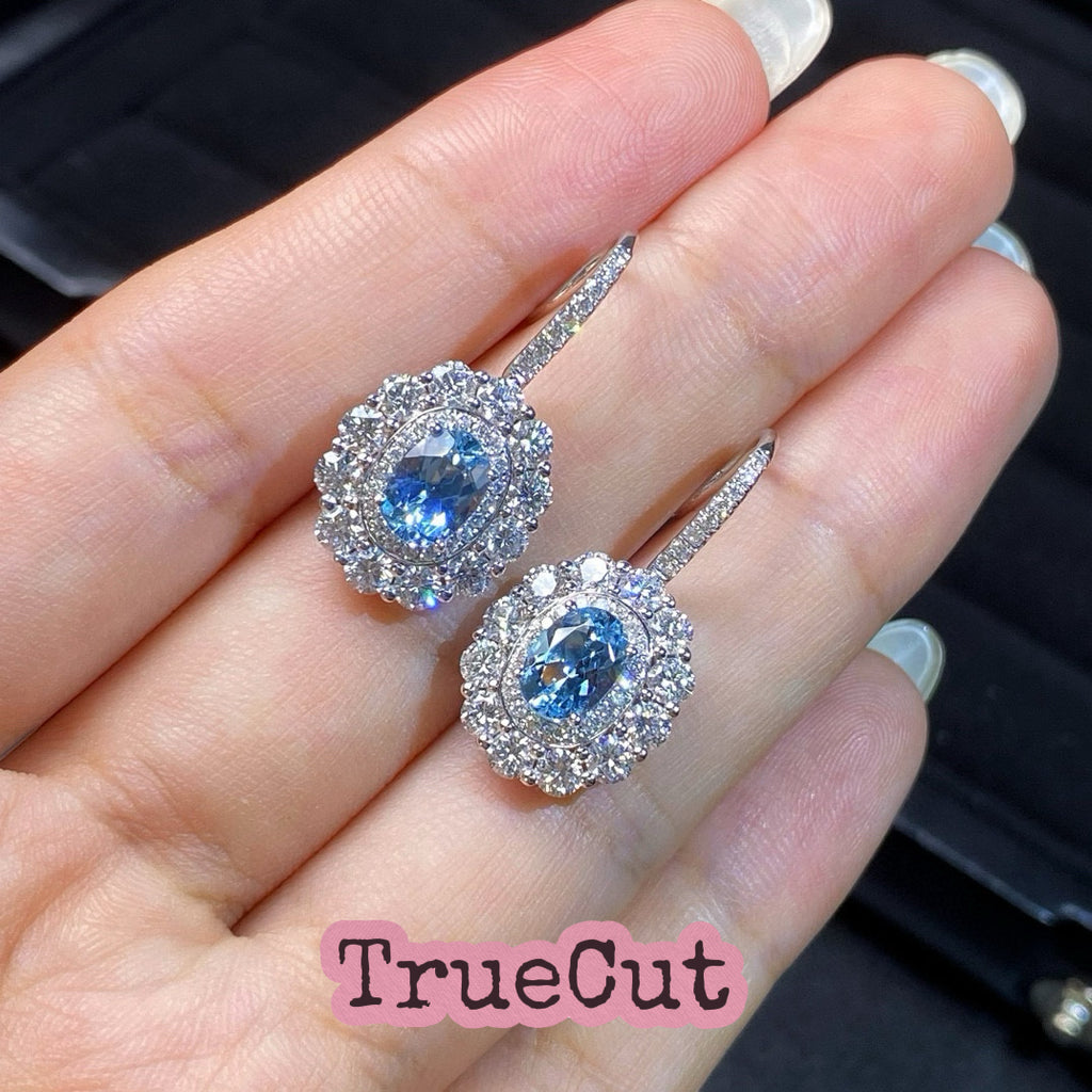 Blue Radiance Aquamarine & Diamond Oval Halo Earrings