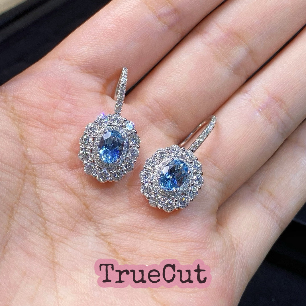 Blue Radiance Aquamarine & Diamond Oval Halo Earrings