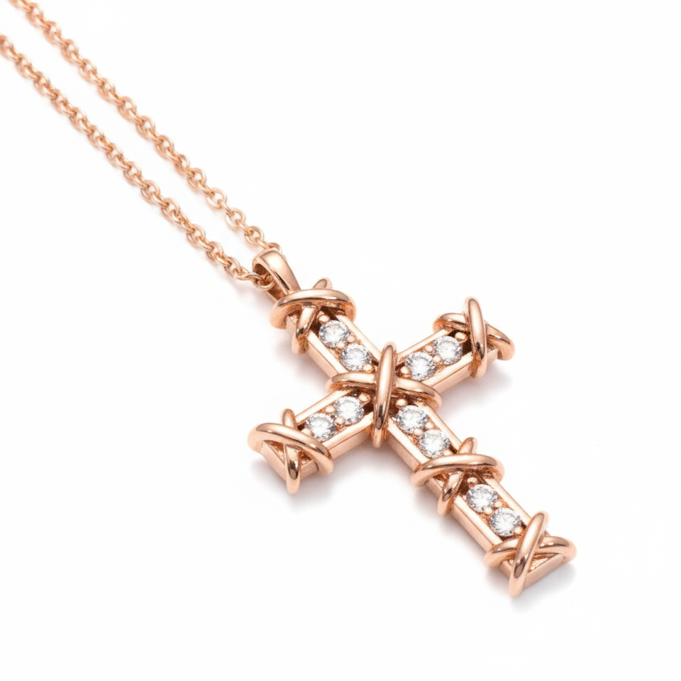 Baguette Diamond Cross Pendant in Yellow Gold