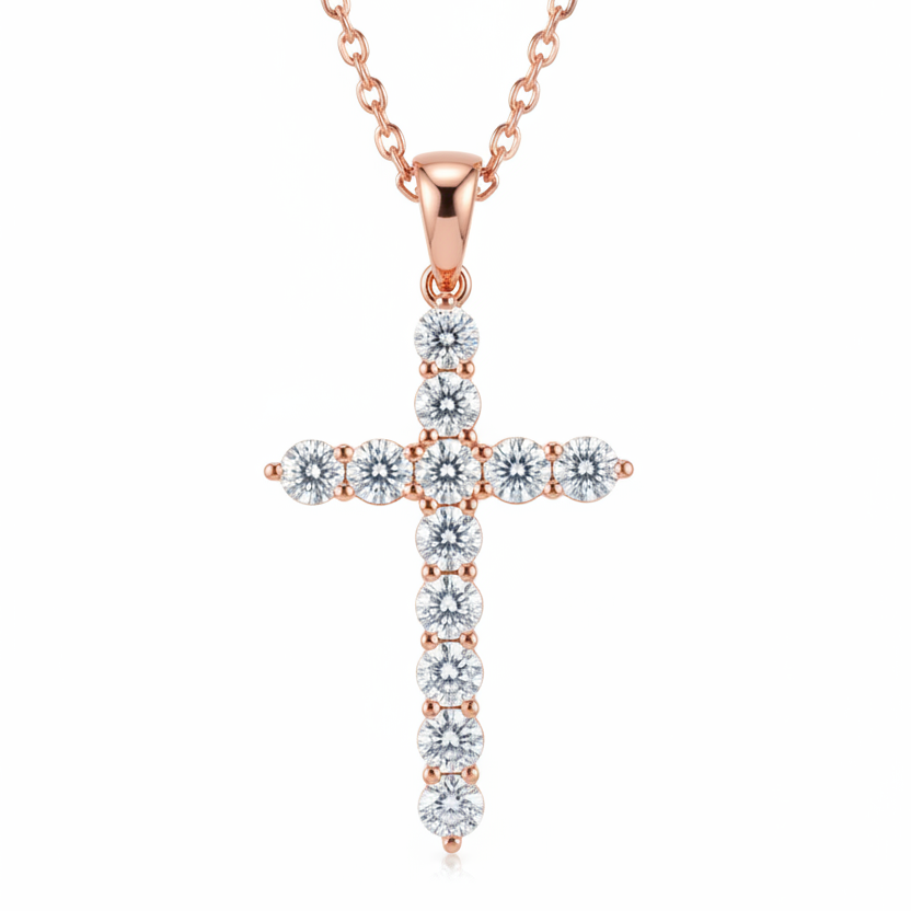 Classic Prong-Set Diamond Cross Necklace