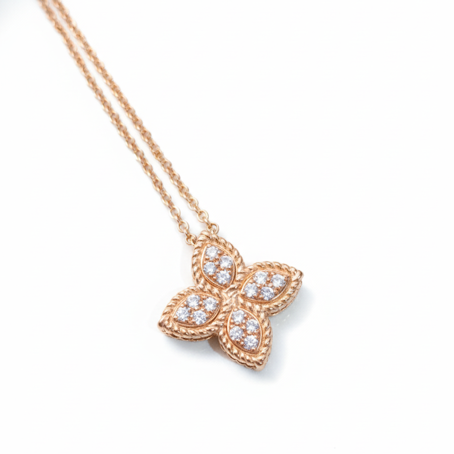 Diamond Quatrefoil Flower Pendant in 18k Gold