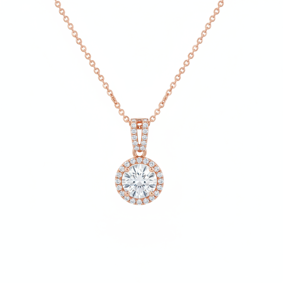 Round Halo Diamond Pendant in White Gold
