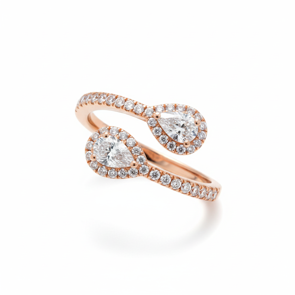 Dual Halo Diamond Open Band Ring