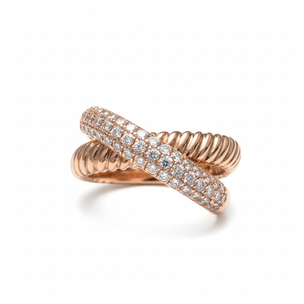 Gold Coil Pavé Diamond Crossover Ring