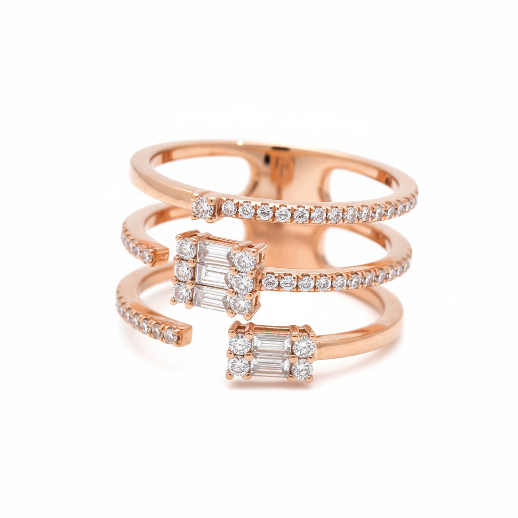 Triple Row Baguette Diamond Ring