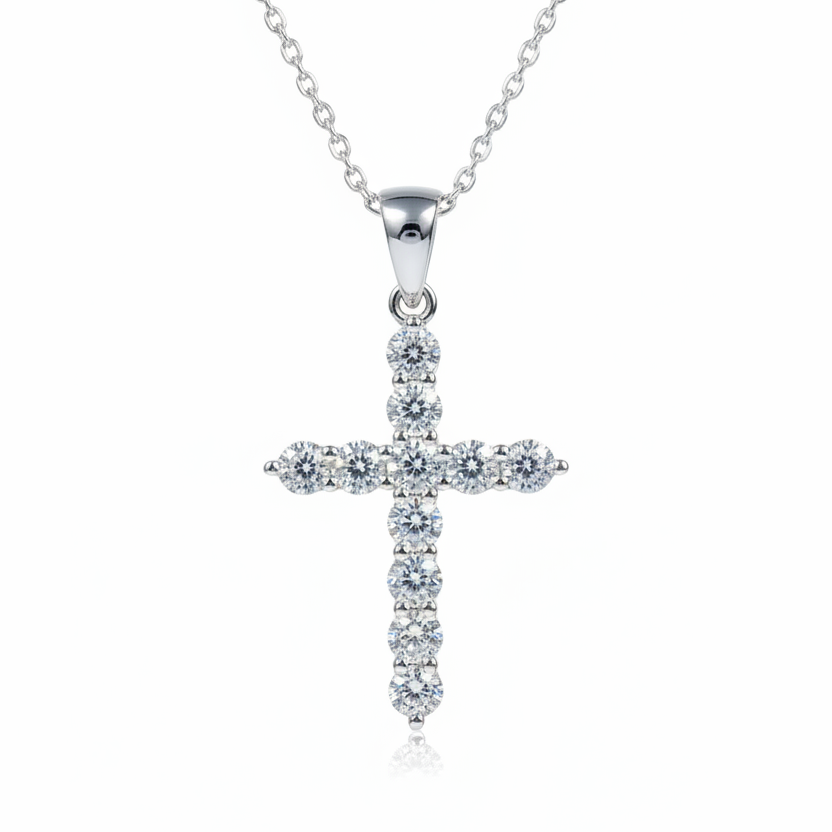 Classic Prong-Set Diamond Cross Necklace